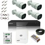 پکیج دوربین مداربسته ۴ دوربین فول اچ دی دید درشب رنگی ( DVR برایتون ) + مودم سیم کارتی