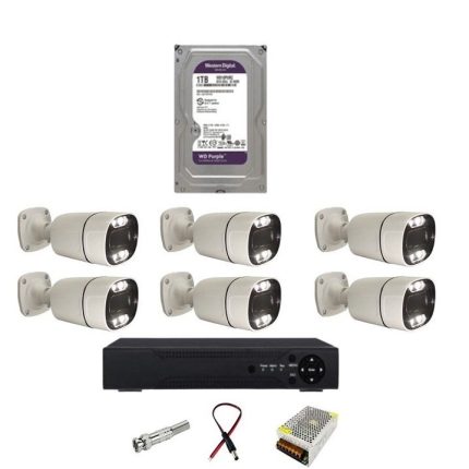 پک کامل ۶ عددی دوربین مداربسته ۵ مگاپیکسل فول اچ دی با قابلیت پلاک خوان و تشخیص چهره دید شب رنگی