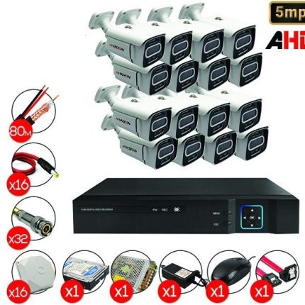پکیج دوربین مداربسته هایویژن مدل B-K34 5MP (بالت) - 16 عدد دوربین با تجهیزات کامل و آماده نصب